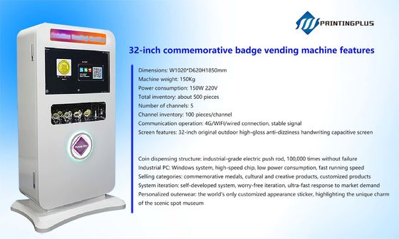 100 pezzi / canale 220V Volts Automatica completa Commemorative badge vending machine